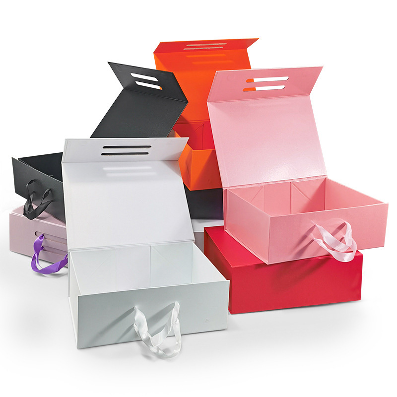 Rigid Cardboard Magnetic Paper Gift Folding Box with Ribbon