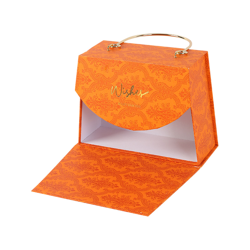 Elegant Orange Cardboard Carry Gift Box with Metal Handle