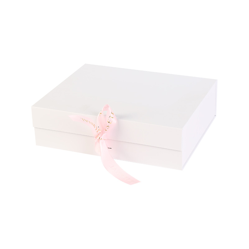 White Thick Fold Gift Cardboard Box with Bow Ribbon