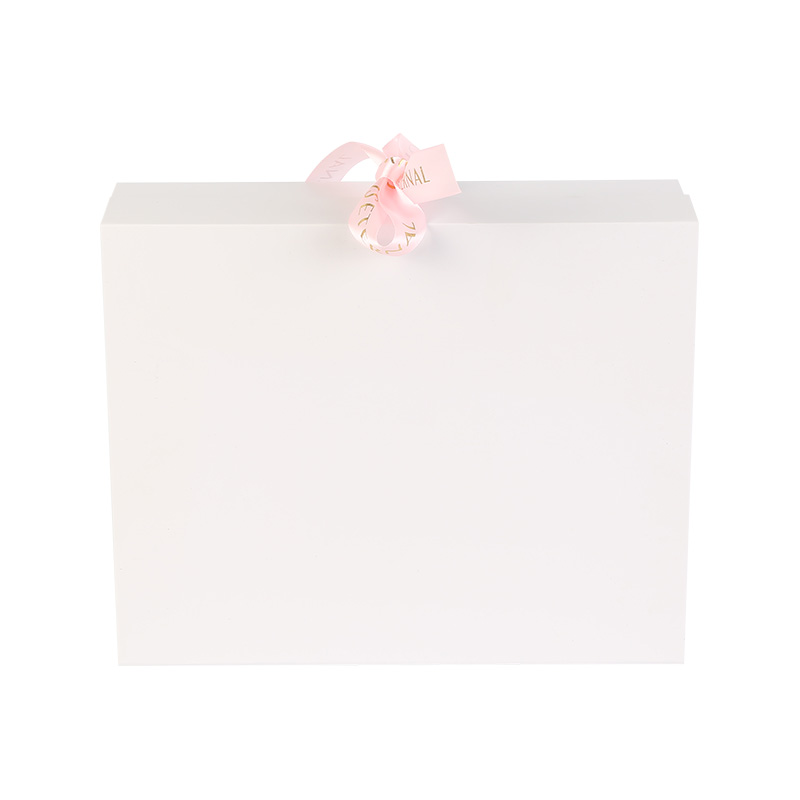 White Thick Fold Gift Cardboard Box with Bow Ribbon