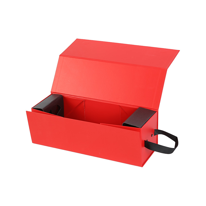 Red Cardboard Paper Wedding Magnetic Folding Wine Box