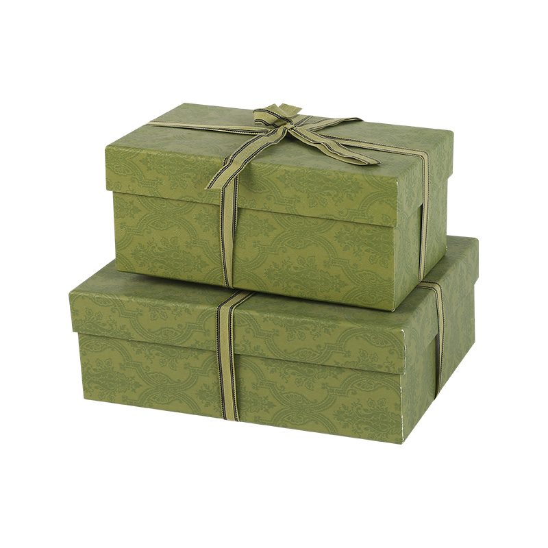 Green Vintage Pattern Bow Decor Gift Box For Party