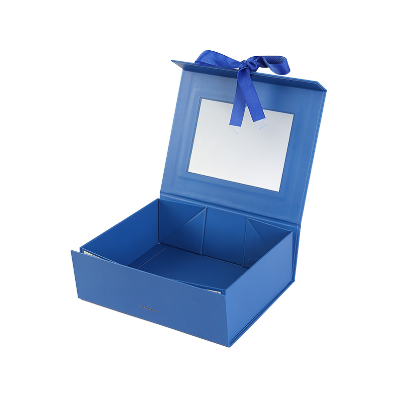 Blue Rectangle Collapsible Bow Decor Gift Box with Lids