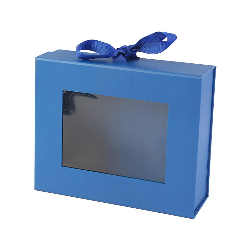 Blue Rectangle Collapsible Bow Decor Gift Box with Lids