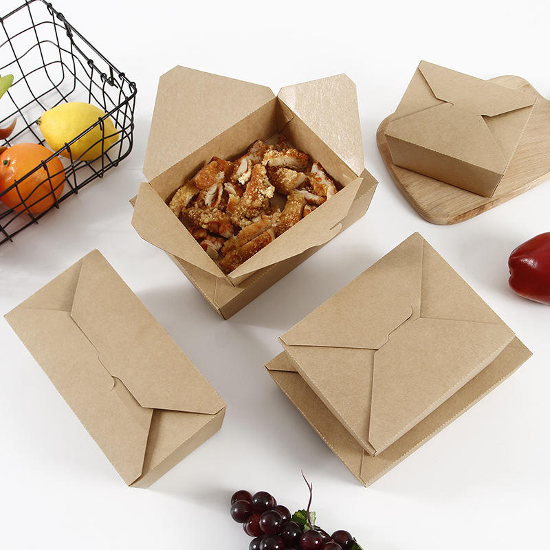 Disposable Kraft Paper Lunch Food Take Away Packaging Box