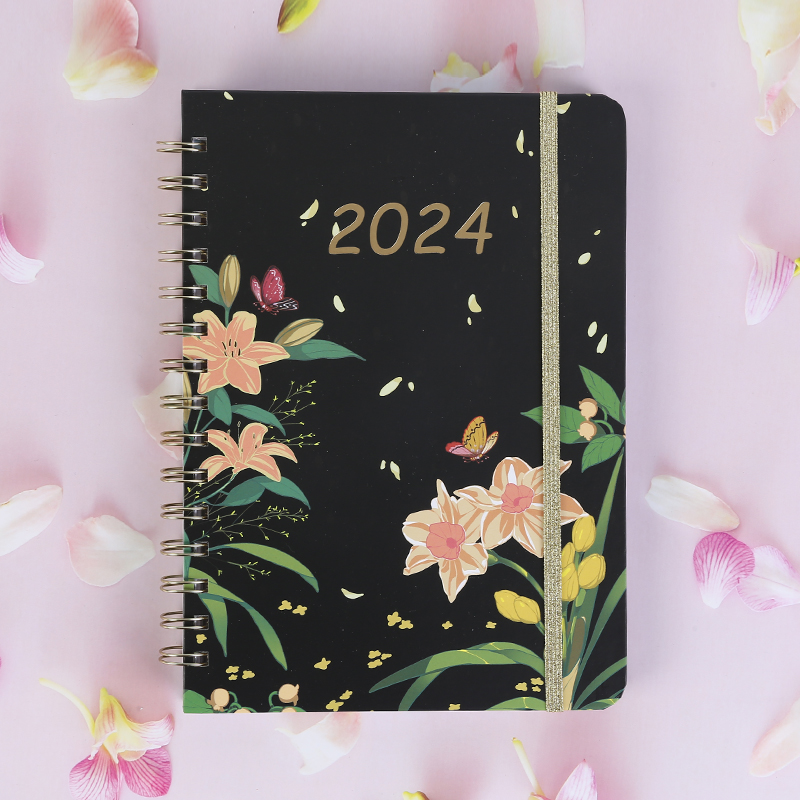 Flower Printing Daily Calendar Planner Spiral Notebook