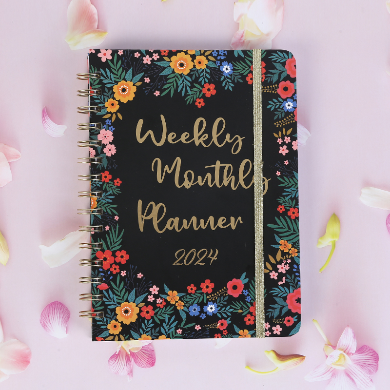 Flower Printing Daily Calendar Planner Spiral Notebook